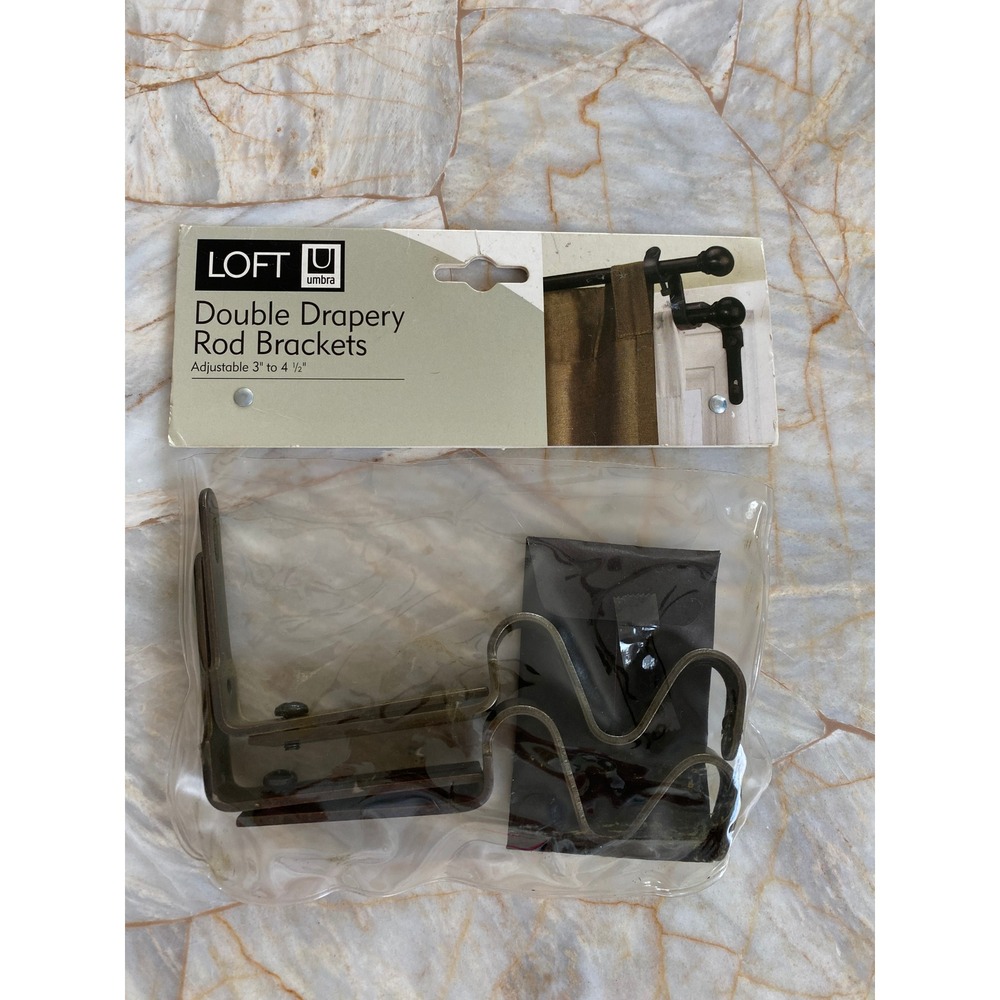 Umbra Loft Double Drapery Rod Brackets Aged Brass Adjustable 3 to 4.5 Inch Set 2